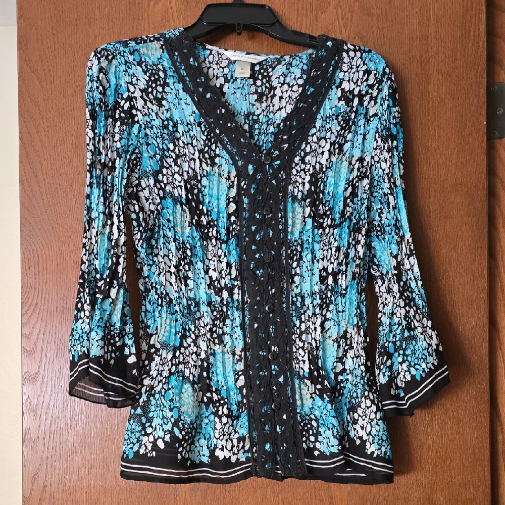 Christopher & Banks Turquoise and Black Blouse